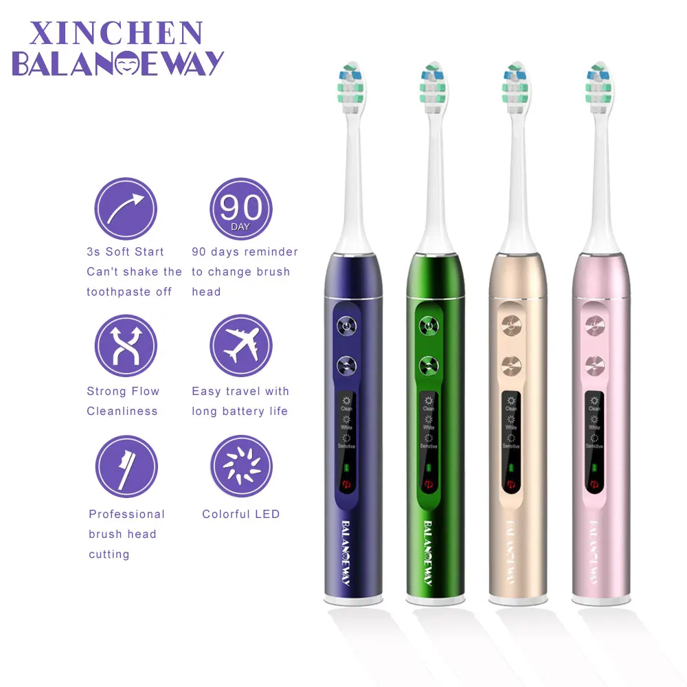 

LCD Screen Ultrasonic Sonic Electric Toothbrush Rechargeable Tooth Brush with Replacement Teethbrush Head Whitening Adult IPX7