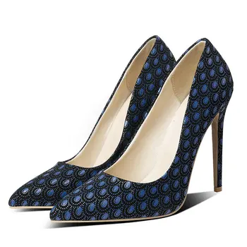 

Fashion Peacock Pattern Women's Shoes Super High Heels Pumps Slip On Pointed Toe Summer Spring Ladies Shoes Black Blue Gray