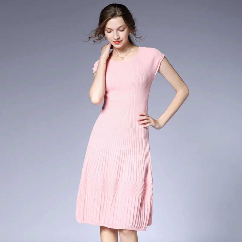 Новое Женское милое розовое вязаное Платье Moda Mujer трехмерное Полосатое жаккардовое Плиссированное милое платье Damen Kleider K6306