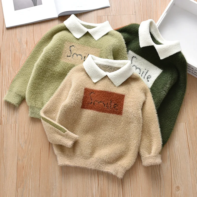 

2019 Children's Sweater For Boys Letters Warm Velvet Sweaters Kids Tops For Girls Casual Winter Outerwear Cardigan 3-10-12 Years