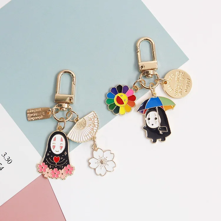 

Cute Hayao Miyazaki Cartoon Spirited Away No Face Man Enamel Charms Keychain for Women Bag Schoolbag Charms Pendant Keyrings