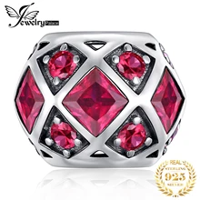 JewelryPalace 925 пробы серебро создан красный рубин гексагональной симметричные Шарм бисер Fit Браслеты как подарки для Для женщин Fine Jewelry