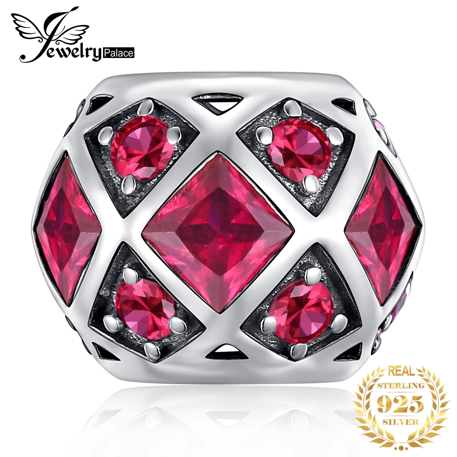 JewelryPalace 925 пробы серебро создан красный рубин гексагональной симметричные Шарм