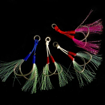 

10set/ bag Assist Hook Saltwater Long Cast Slow Jigging Hooks Sea Fishing Hooks Double Hooks 1/0 2/0 3/0 High Carbon Steel Hooks