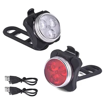 

Bicycle Lights 3 LED Cycling Bike Head Front light 5 modes USB Rechargeable Tail Clip Light Lamp Waterproof Red + White 1 SET