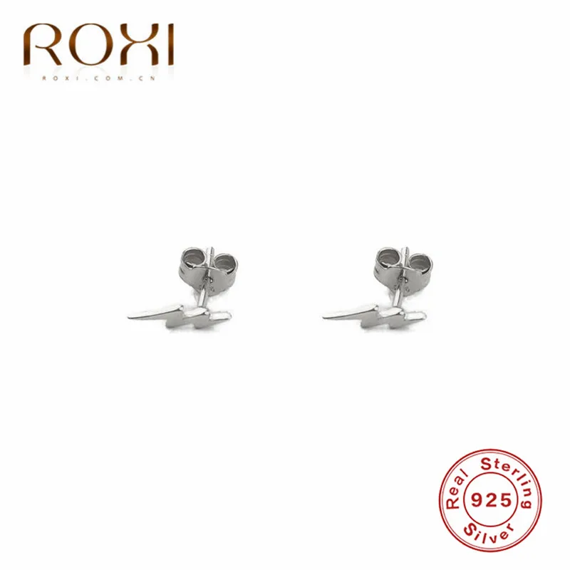 ROXI Модные ювелирные изделия в стиле минимализма серьги из стерлингового серебра 925 милые крошечные в форме молнии маленькие серьги-гвоздики для женщин Подарки