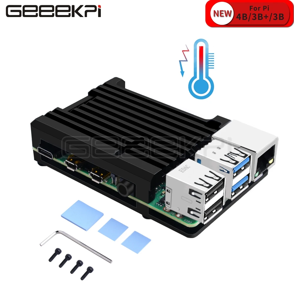 GeeekPi Новинка! Оригинальный чехол для Raspberry Pi Armor из алюминиевого сплава 4B / 3B + (не