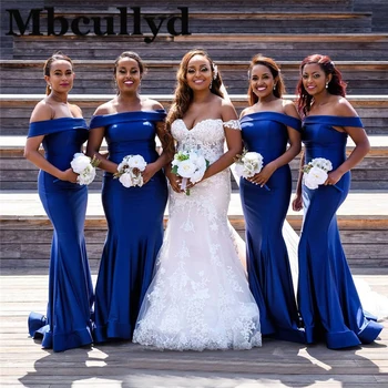 

Mbcullyd African Mermaid Bridesmaid Dresses For Wedding 2020 Long Formal Royal Blue Sister of the Bride Dress vestidos de fiesta