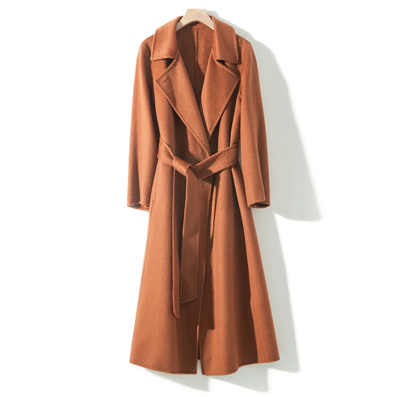 Женское пальто из чистого кашемира, на шнуровке, двустороннее кашемировое пальто, 3 цвета, женское длинное пальто, женское длинное пальто - Цвет: As picture