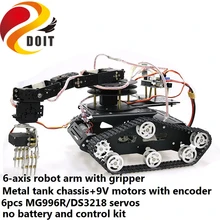 SZDOIT полностью Металлическая 6-осевая рука робота с захватом+ Y100 умный Танк шасси комплект 6DOF автомобиль Роботизированный с 6 шт. сервоприводы для Arduino