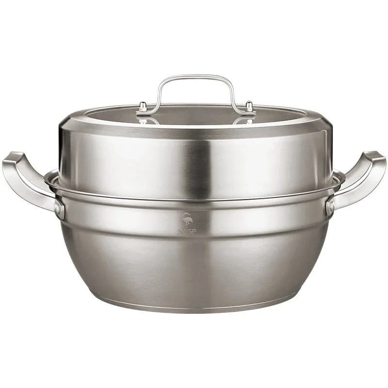 

304 Stainless steel double ear soup pot household heavy-duty double-bottom kitchen pot cookware cooking pot cooker
