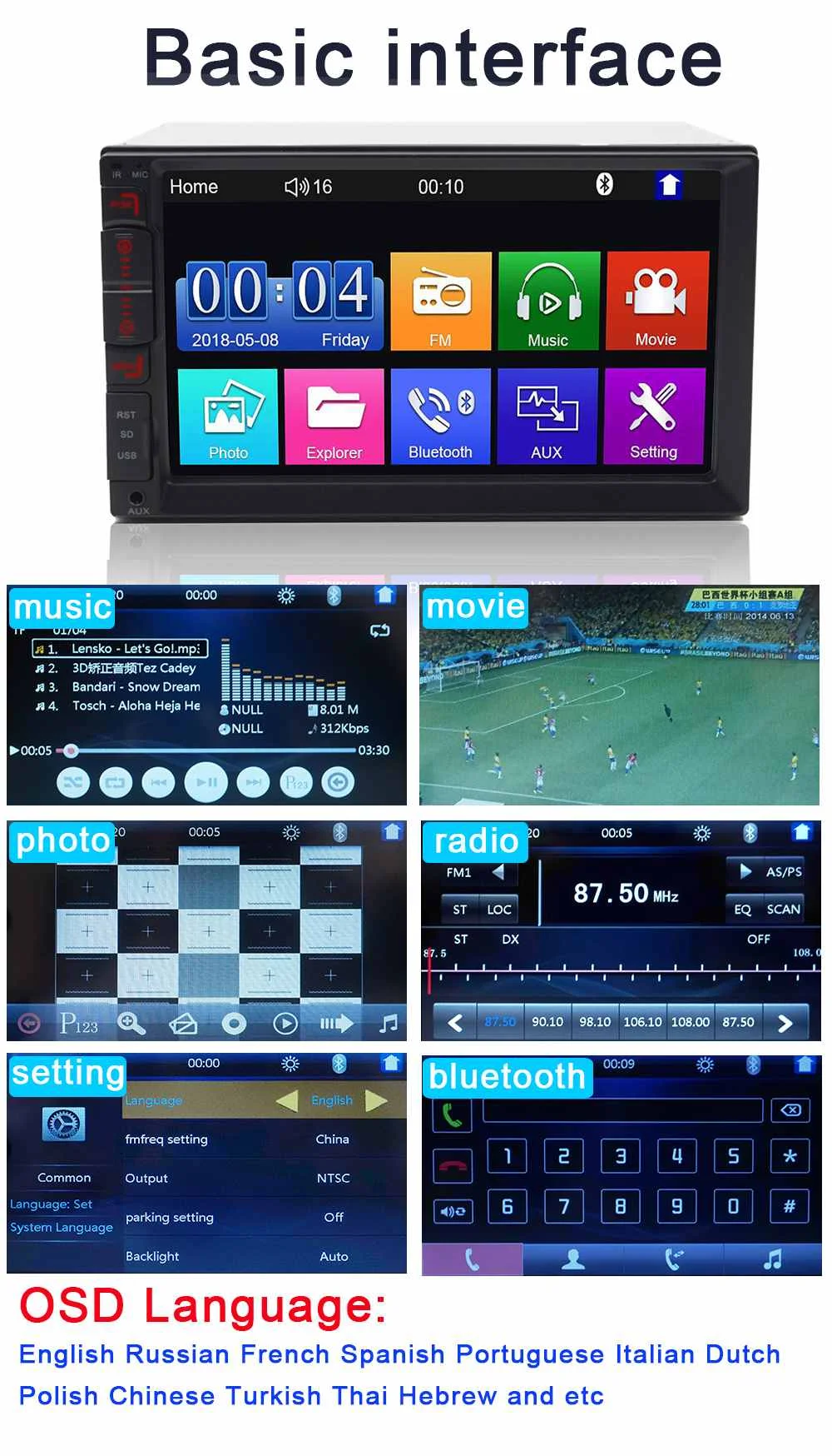 7 дюймов 2 Din Автомобильный wince MP5 плеер Поддержка bluetooth FM радио-зеркальная связь рулевого колеса Управление SD USB с 4-светодиодный RearviewCamera