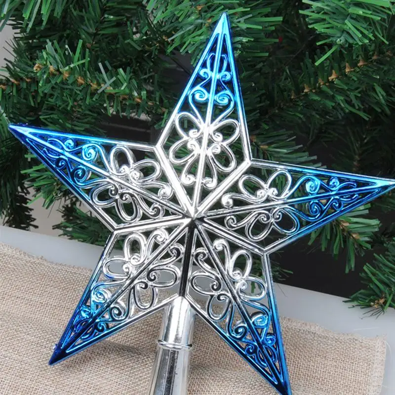 3pcs 20cm 3D Christmas Tree Star Topper Hollow Out Christmas Tree Decoration Ornaments(Gradient Purple