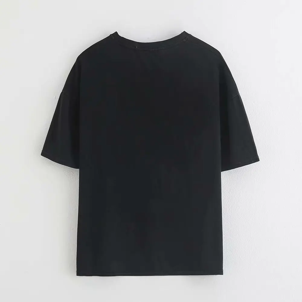 NSZ женская черная мультяшная футболка с коротким рукавом летняя хлопковая Футболка негабаритная свободная футболка casaual Топы