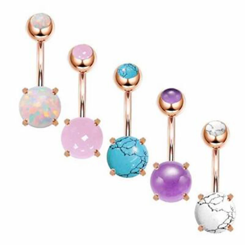 rose gold Стиль 5 шт./компл. для женщин Красота пупок кнопки кольца медицинская сталь горный хрусталь сексуальный пирсинг пупка ювелирные кольца для тела - Окраска металла: rose gold