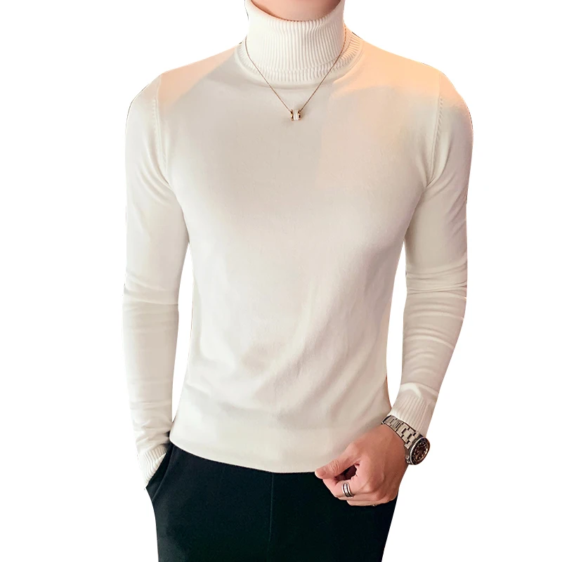 Хит, простой мужской свитер, модный, универсальный, вязанный, Pull Homme, с высоким воротником, размера плюс, облегающий, Повседневный свитер, мужские пуловеры 4XL-M