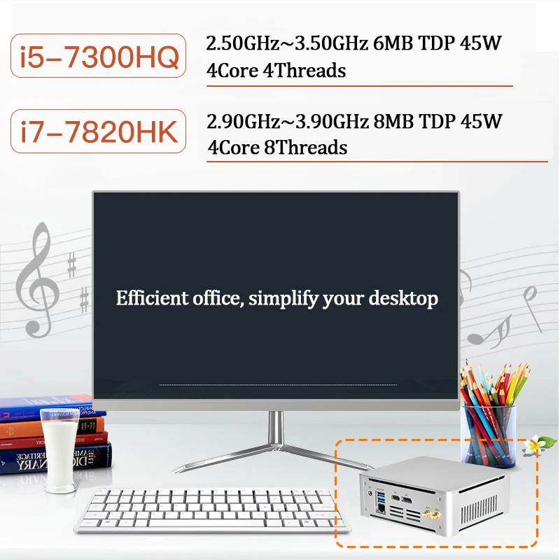 Новейший мини ПК IntelCore 7 го поколения i5 7300HQ/i7 7820HK Intel UHD630 win10 4 ядра 8 потоков 2 4G + 5G