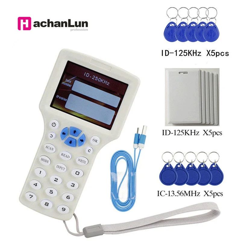  Duplicador IC/ID de copiadora de lector RFID de 10 frecuencias con Cable USB para tarjetas de 125Kh