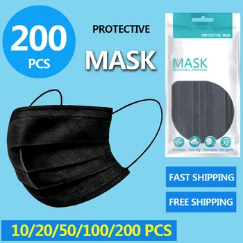 

3 Layer Black Mask dust protection Masks Disposable Face Masks Elastic Ear Loop Disposable Dust Filter Safety Mask Anti-Dust