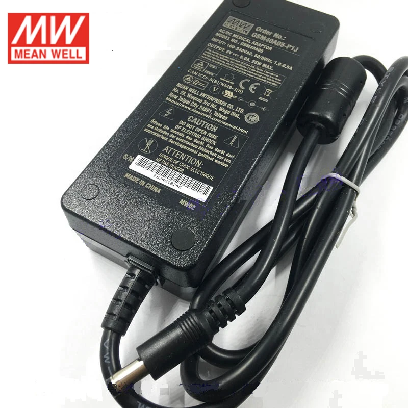 Meanwell GSM40A09-P1J 40 Вт 4.45A 9V медицинский адаптер уровня V 110 V/220 V AC 9V DC бренд MEAN WELL представляет адаптер питания переменного тока 3-полюсный