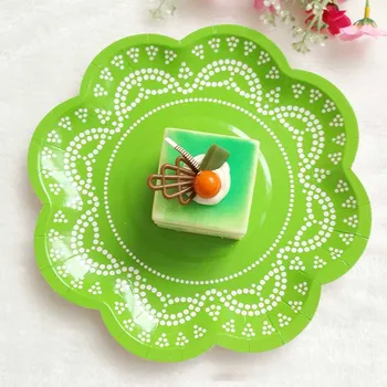 

8inch Green Lace Petal Shape Paper Plate Disposable Tableware Table Decoration Birthday Wedding Party Pastry Dessert Cake Dish