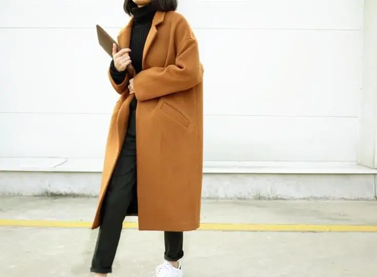 Winter New Fashion Long Woolen Coat Women Thick Loose Jacket Women Abrigos Mujer Invierno - Цвет: Khaki
