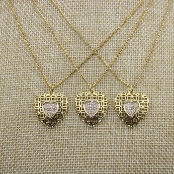 

16inch 10pcs/lot New design heart shape cz necklace,plated cz pendant component,popular necklace cheap wholesale