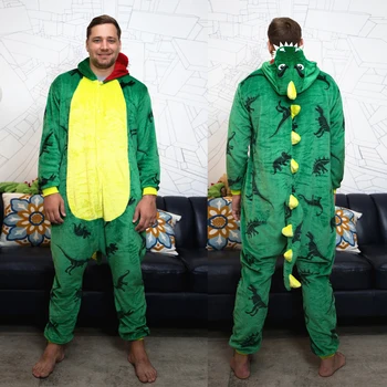 

New winter men's overalls cartoon pajamas dinosaur onesie home service comfortable family party performance комбинезон мужской