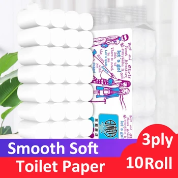 

10 Rolls Natural Bamboo Pulp White Toilet Paper 3 Ply Bulk Bath Tissue Smooth Soft Comfortable Skin-friendly No Fluorescence