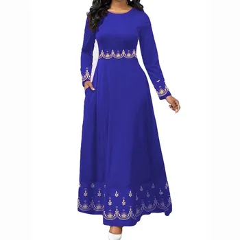 

African Dresses For Women 2020 Elegant Sexy Deep O-Neck Striped Ball Gown Maxi Dresses Casual Plus Size Slim Long Party Dress