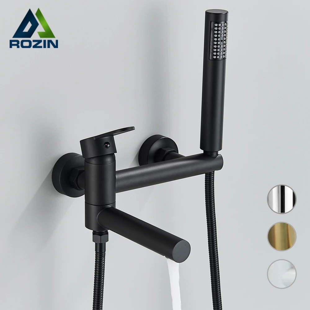 Bathtub Faucet Shower Set Rozin Swivel Tub Spout Brass Wall Mounted Bathroom Shower Mixer Tap