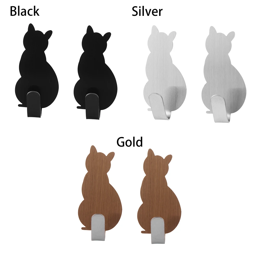 2PCS Cat Pattern Hooks Self Adhesive Cute Towel Rack Storage Holder Door Hanging Bathroom Kitchen Home Storage Tools Accessories