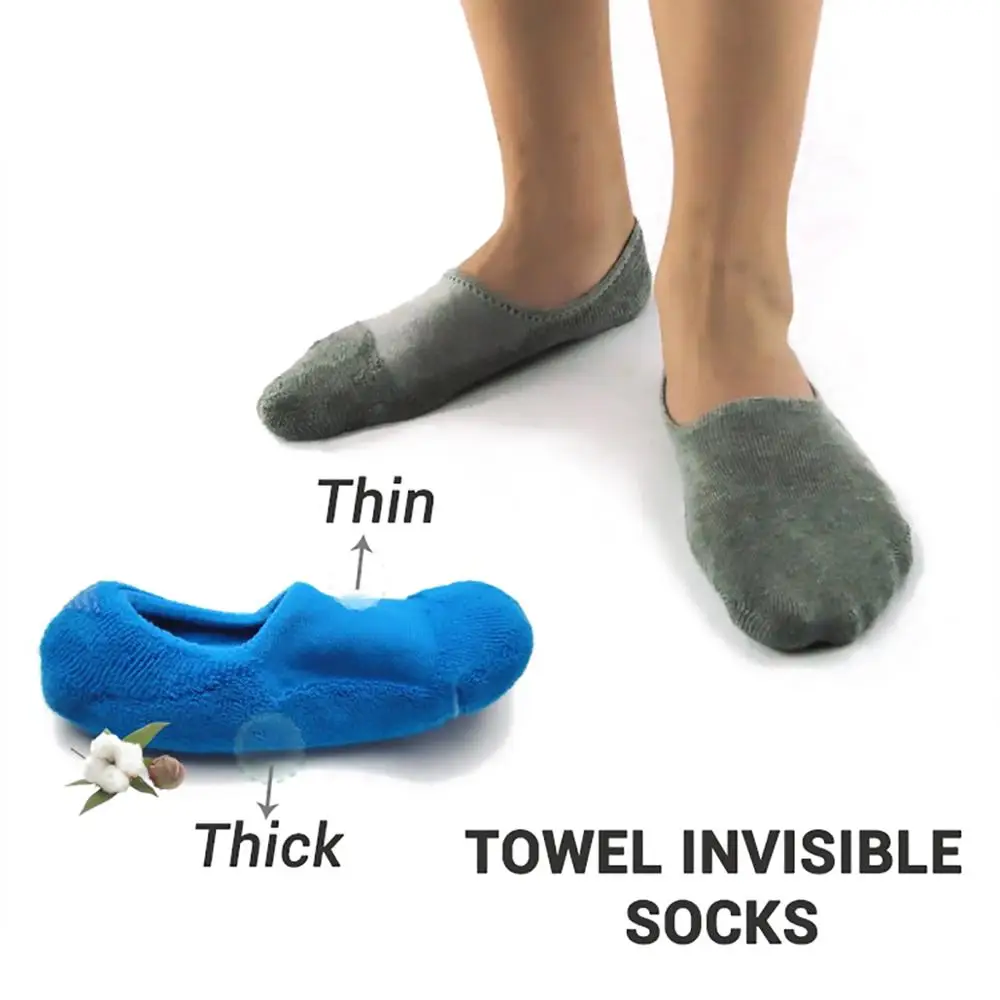 Autumn Winter Men's Socks Invisible Towel Style Warm Cotton Socks Silica gel Anti-slip Boat Socks High Qualtiy Terry Sox