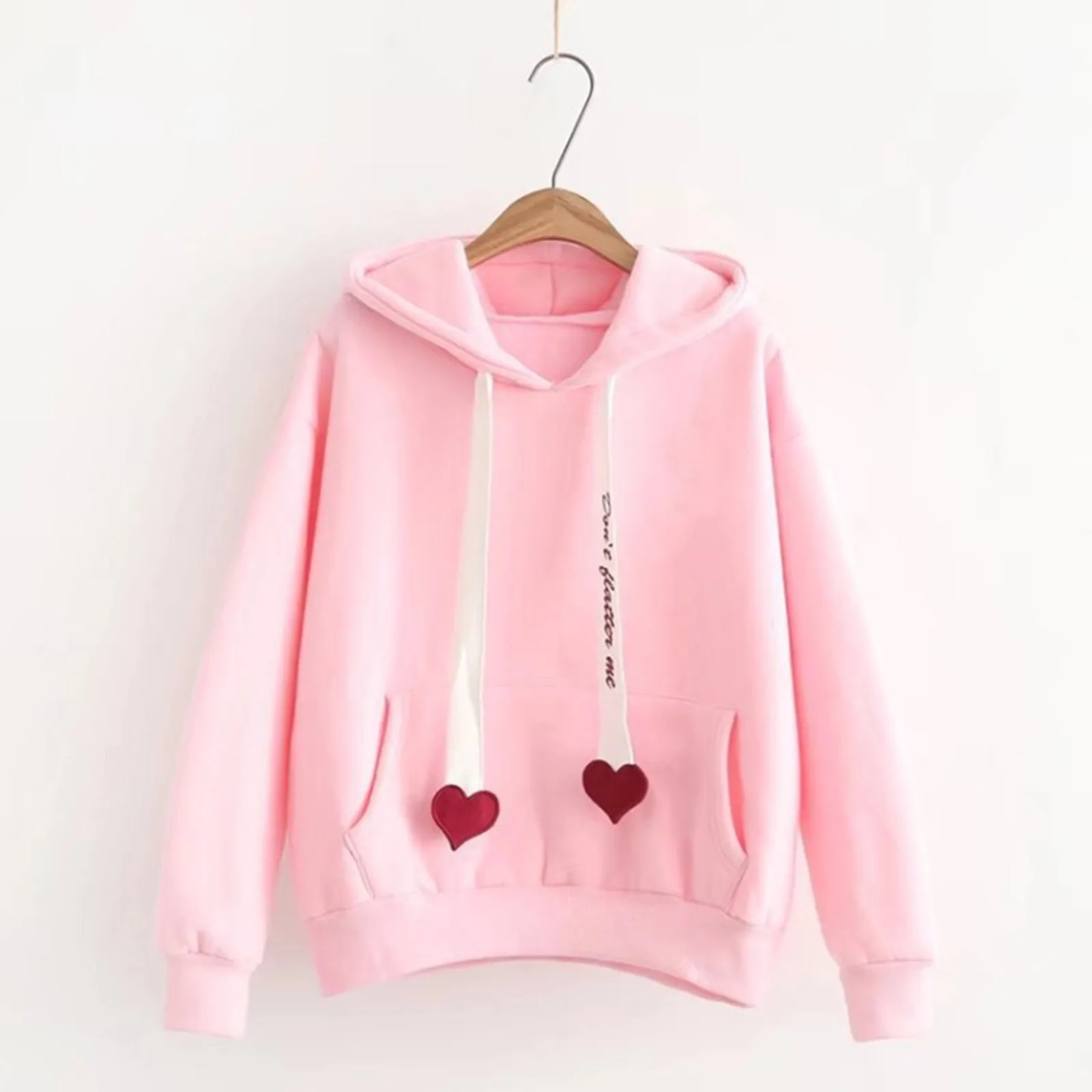 Women Heart Printed Drawstring Hoodies Autumn Winter Thicken Warm Pocket Long Sleeve Pullover Top Female Hooded Sweatshirt 1