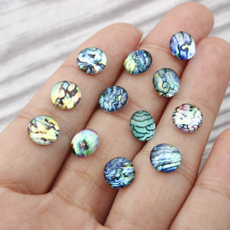 50 шт Смешанные Seashell Abalone стеклянный кабошон 8 мм DIY круглые серьги с выпуклыми вставками браслет ожерелье аксессуары