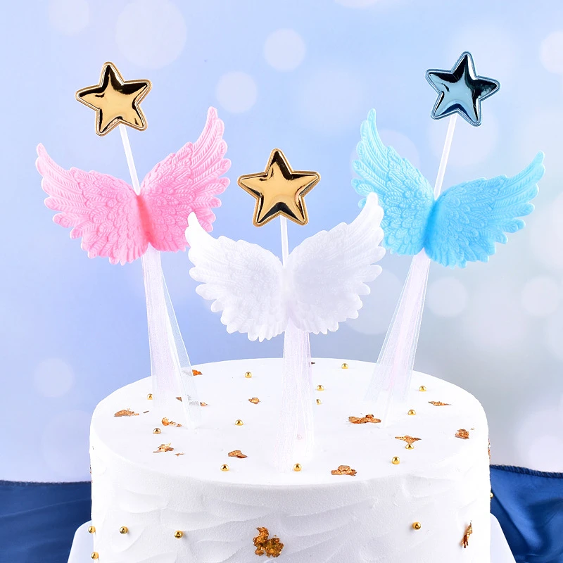 Adorno de pastel de alas de Ángel, banderas superiores de Cupcake DIY,  decoraciones de inserción de pastel para el Día de San Valentín, boda,  cumpleaños, accesorios para hornear|Suministros de decoración de pasteles| -