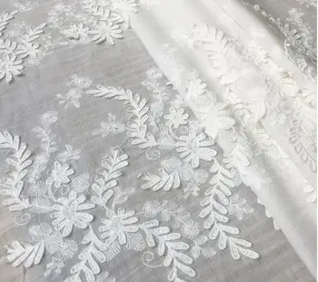 

3D Leaf Pattern Cotton Lace Fabric, Cotton Fabric By The Yard, Embroidered Flower Cotton Dress Fabric
