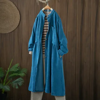 

vintage Corduroy Windbreaker Female 2020 Spring Autumn Coat Women's Clothing Loose Large Size Long Cardigan Trench coats тренч