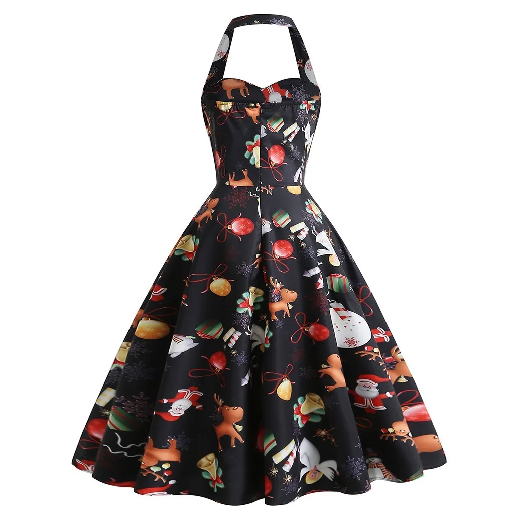 Superb Ladies Dresses Christmas Dress Vintage Clothes Women's Dress Retro Santa Claus Print Dress vestidos de fiesta de noche