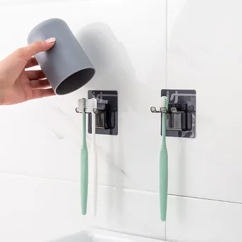 

Toothbrush cup holder wall mounted suction type washing cup set storage rack without perforation wall mounted mouthwash cup