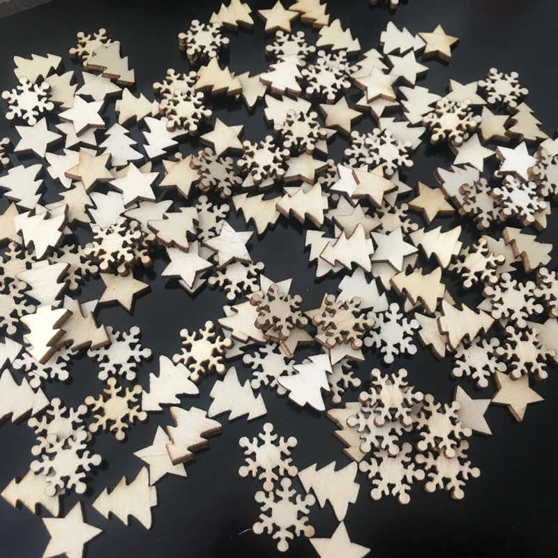 

50PCs Wooden Christmas Tree Decorations Snowflakes Stars DIY Xmas Ornaments New Year Christmas Decorations For Home Navidad Noel