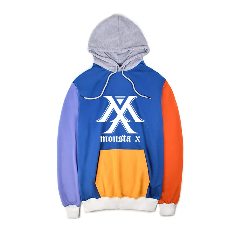 KPOP MONSTA X одинаковый стиль толстовка с цветным блоком с длинным рукавом Ретро СВОБОДНЫЙ Модный дропшиппинг