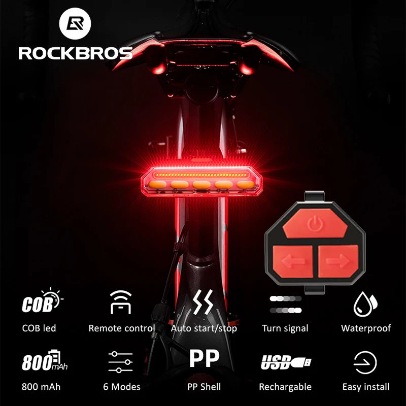 ROCKBROS Bike Tail Light with Turn Signals Wireless Remote Control Bicycle Taillight Rechargeable Rear Lights and Warning | Спорт и