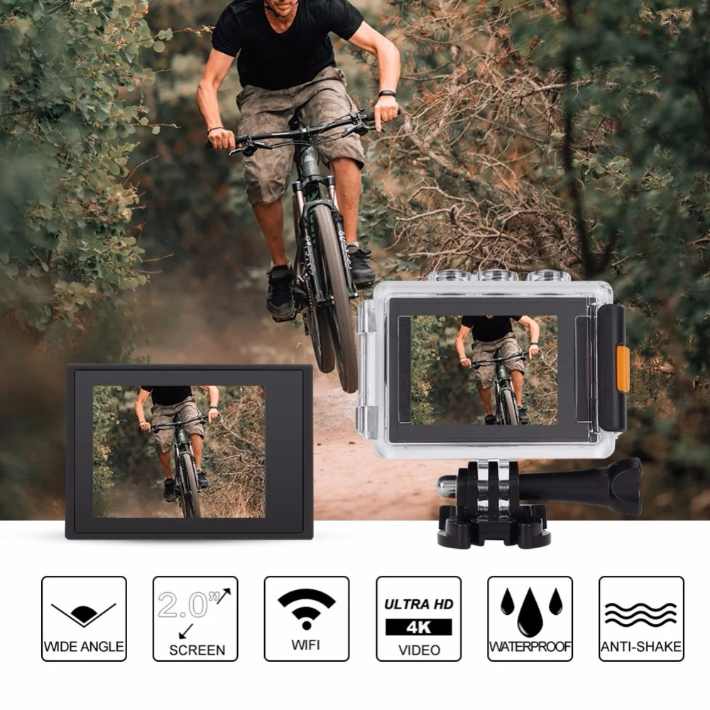 4K 20MP 30FPS HD экран Спортивная камера 2 дюйма WiFi EIS анти-встряхивание 30 м водонепроницаемая Спортивная экшн-камера с пультом дистанционного управления