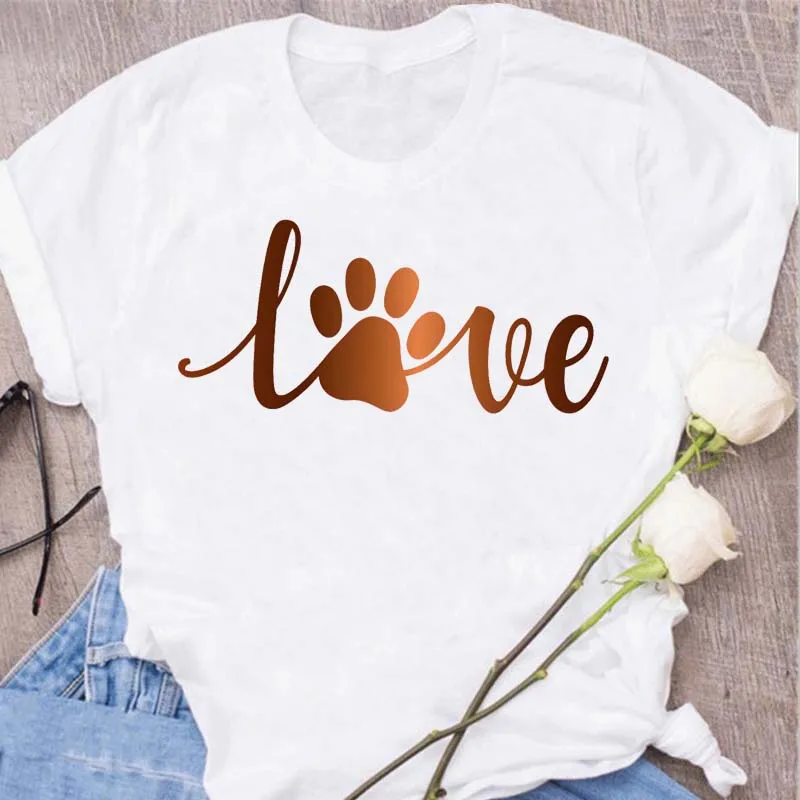 Maycaur Women T Shirt Dog Funny Paws Print Tshirt Merry Christmas Cartoon Fashion Tops Happy Holiday New Year Tshirt483_voghion.com