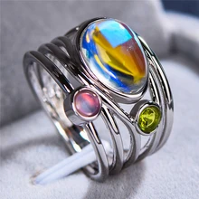Boho Senhoras Femininos Grandes Faixas De Casamento Jóias Anel de Pedra Da Lua de Prata Cor de Rosa de Ouro Amor Promessa Anéis de Noivado Para As Mulheres(China)