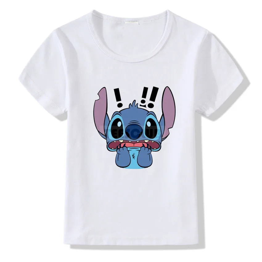 Lovely Lilo and Stitch Print T shirt Kids Cartoon Summer Tops Birthday T-shirt For Children Fashion Short Sleeve White Tshirt - Цвет: C13