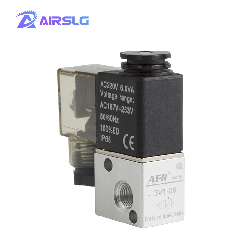 

3V1-08 2 Position 3 Way Pneumatic Solenoid Valve Port 1/8" Normally Closed Pneumatic Control Valve DC 12V 24V AC 110V 220V