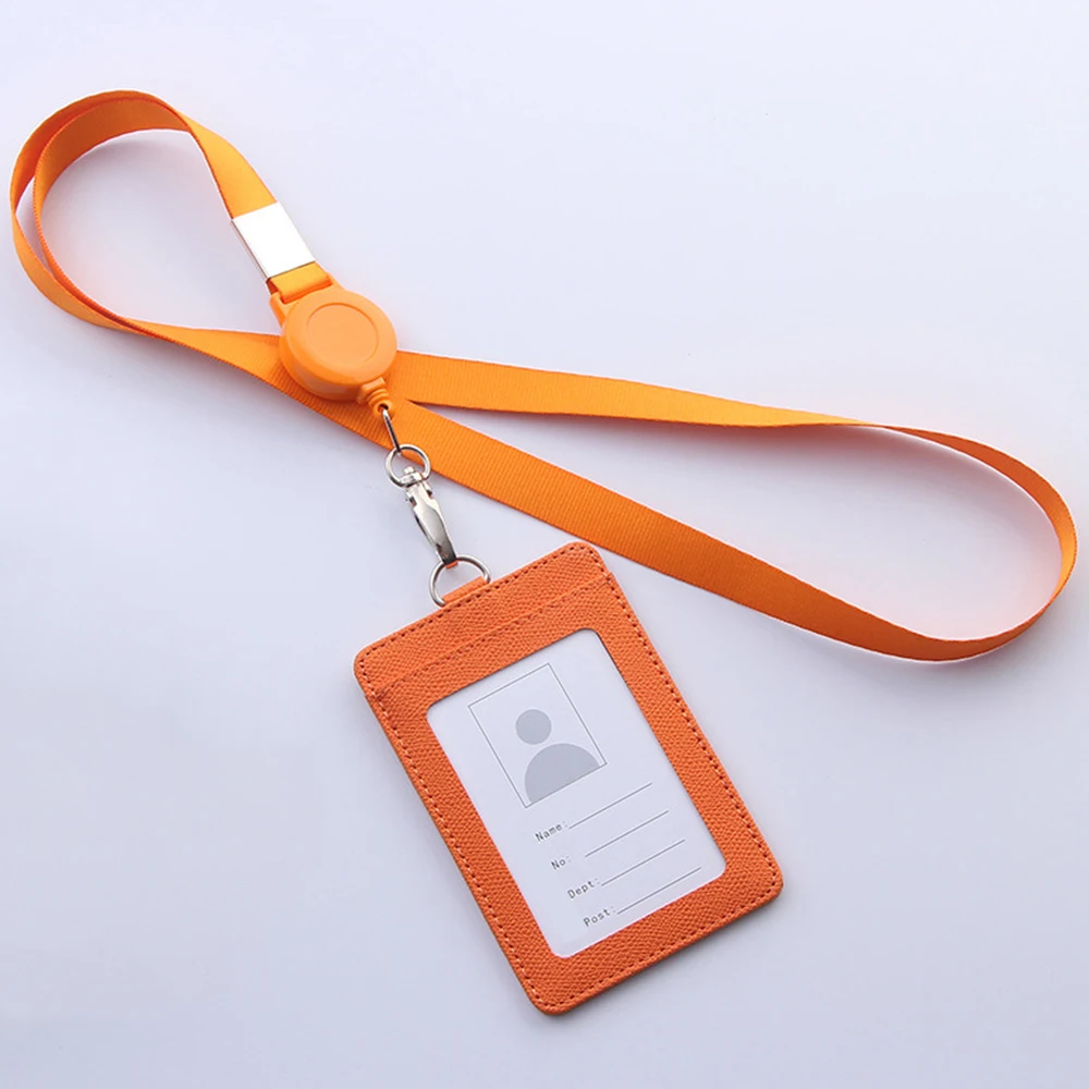 New PU Leather Business Work ID Bus Card Badge Case Holder Cover with Neck Lanyard Credit Card Holder