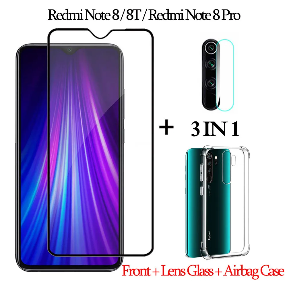 2-в-1 película,защитное стекло, бронь стекло для редми нот 8 про стекло Redmi 8 Pro Note 8T Экран протектор Note 8T объектив cтекло на редми нот 8т Стикеры cтекло ксиоми ноут 8 т nfc redmi note8 t xiaomi - Цвет: 3-in-1 Glass Case